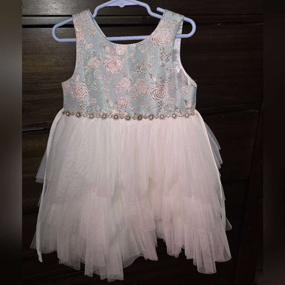 American Princess Pink and Ivory Floral Tulle Party Dress